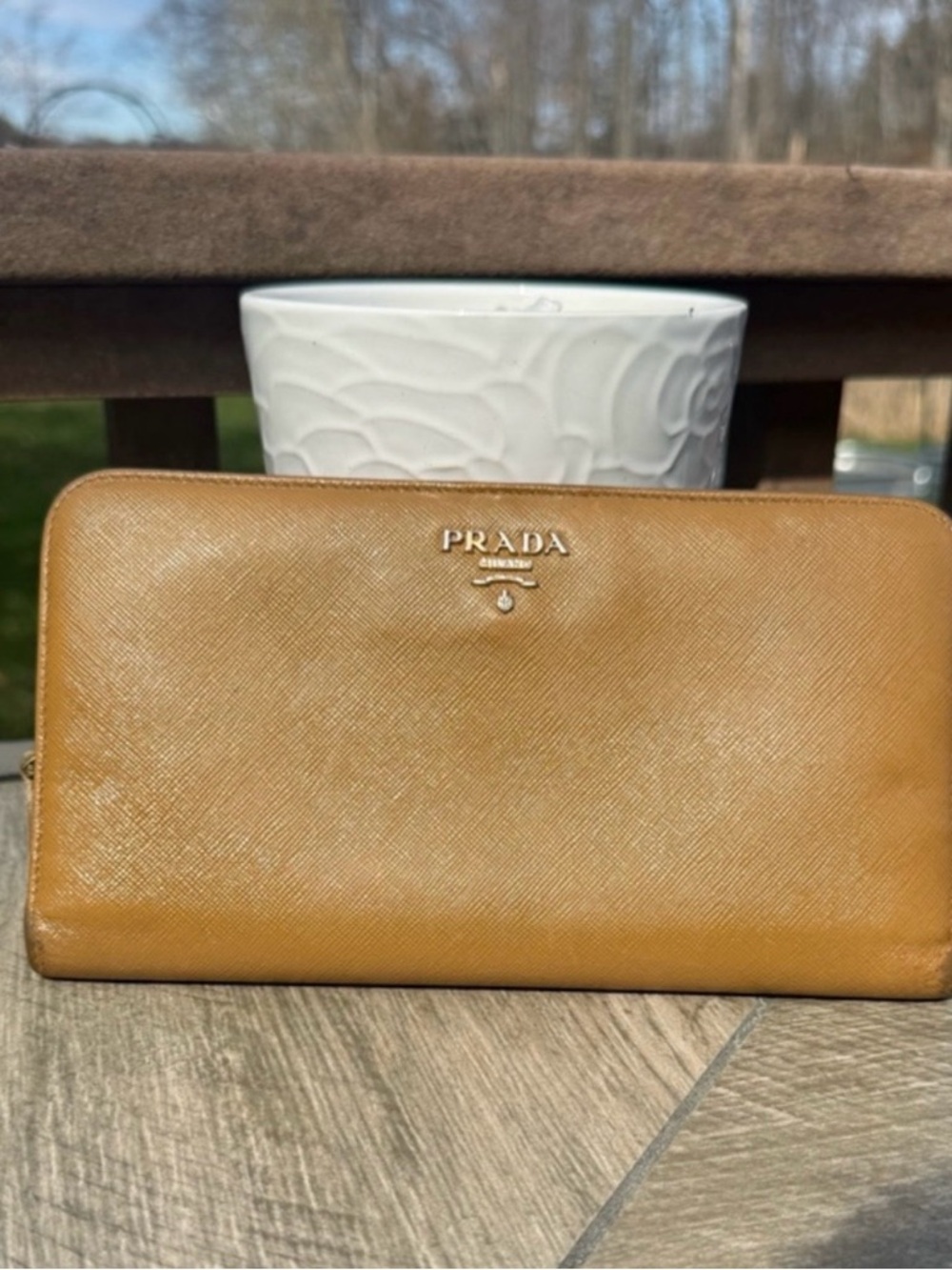 Prada Tan Saffiano Calfskin Leather Zip-Around Wallet